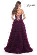 Picture of: Ruffle Tulle Prom Gown with Illusion Lace Bodice and High Slit in Dark Berry, Style: 32128, Detail Picture 4