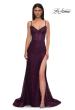 Picture of: Stretch Satin Prom Dress with Eyelet Detail Neckline in Dark Berry, Style 32671, Detail Picture 4