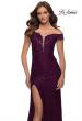 Picture of: Lace Off the Shoulder Gown with Deep V Neckline in Dark Berry, Style 29693, Detail Picture 5