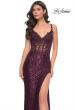 Picture of: Sequin Prom Dress with Lace Detail Illusion Bodice in Purple, Style: 31657, Detail Picture 5