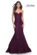 Picture of: Mermaid Stretch Lace Dress with Bustier Top and Sheer Back in Dark Berry, Style: 32249, Detail Picture 5
