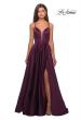 Picture of: Long Satin Formal Gown with Leg Slit and Strappy Back in Burgundy, Style: 26994, Detail Picture 6