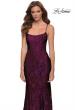Picture of: Stretch Lace Gown with Lace Up Strappy Back in Dark Berry, Style 29611, Detail Picture 6