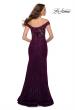 Picture of: Lace Off the Shoulder Gown with Deep V Neckline in Dark Berry, Style 29693, Detail Picture 6
