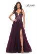 Picture of: Tulle A-Line Gown with Sheer and Beaded Lace Detail in Dark Berry, Style: 31471, Detail Picture 6