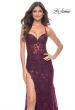 Picture of: Long Tulle Gown with Stunning Beaded Lace Applique Details in Dark Berry, Style: 32307, Detail Picture 6