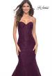 Picture of: Mermaid Stretch Lace Dress with Bustier Top and Sheer Back in Dark Berry, Style: 32249, Detail Picture 7