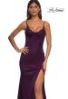 Picture of: Fitted Satin Gown with Exposed Boning and Lace Detail Neckline in Dark Berry, Style: 32955, Detail Picture 7