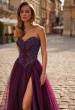 Picture of: Tulle Ball Gown with Beaded Corset Bodice and High Slit in Dark Berry, Style: 33410, Detail Picture 7
