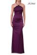 Picture of: Halter Satin Gown with Beaded Lace Trim and Open Back in Dark Berry, Style: 33735, Detail Picture 7