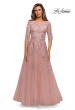 Picture of: Three Quarter Sleeve A-line Gown with Floral Embellishments in Dark Blush, Style: 27922, Detail Picture 1