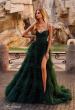 Picture of: Ruffle Tulle A-Line Dress with Satin Bustier Top in Dark Emerald, Style: 32071, Main Picture