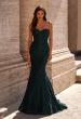 Picture of: Mermaid Stretch Lace Dress with Bustier Top and Sheer Back in Dark Emerald, Style: 32249, Main Picture