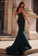 Picture of: Mermaid Stretch Lace Dress with Bustier Top and Sheer Back in Dark Emerald, Style: 32249, Back Picture