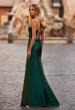 Picture of: Stretch Satin Gown with Bustier Top and Lace Up Back in Dark Emerald, Style: 32264, Back Picture