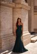 Picture of: Mermaid Stretch Lace Dress with Bustier Top and Sheer Back in Dark Emerald, Style: 32249, Detail Picture 2