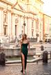 Picture of: Stretch Satin Gown with Bustier Top and Lace Up Back in Dark Emerald, Style: 32264, Detail Picture 2