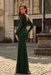 Picture of: Long Sleeve Net Jersey Gown with Sweetheart Neckline in Dark Emerald, Style: 33575, Back Picture