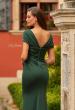 Picture of: Off-the-Shoulder Ruched Jersey Gown in Dark Emerald, Style: 33584, Detail Picture 4