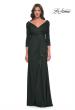 Picture of: Ruched Long Dress with Ruffle Skirt Detail and Sleeves in Dark Emerald, Style: 30845, Main Picture