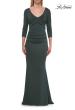Picture of: Three-Quarter Sleeve Jersey Gown with Ruched Bodice in Dark Emerald, Style: 33540, Detail Picture 8