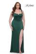 Picture of: Stretch Satin Plus Size Dress with Unique Neckline and Slit in Dark Emerald, Style: 31266, Detail Picture 1