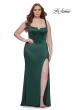 Picture of: Stretch Satin Plus Size Dress with Unique Neckline and Slit in Dark Emerald, Style: 31266, Detail Picture 7