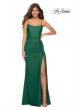 Picture of: Jersey Luxe Gown with Draped Slit and Strappy Back in Dark Emerald, Main Picture