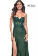 Picture of: Ruched Jersey Skirt with Lace Illusion Top and Rhinestone Prom Dress in Dark Emerald, Style: 32011, Main Picture