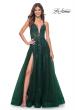 Picture of: A-Line Tulle Dress with Rhinestone Embellished Lace Applique in Dark Emerald, Style: 32022, Main Picture