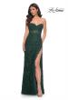Picture of: Jewel Tone Embroidered Lace Fitted Prom Dress with Lace Edge Slit in Green, Style: 32437, Main Picture