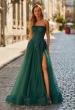 Picture of: Strapless A-Line Gown with Embroidered Corset and Slit in Dark Emerald, Style: 33528, Main Picture