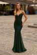 Picture of: Ruched Mesh Gown with Fitted Bodice in Dark Emerald, Style: 33612, Main Picture