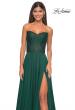 Picture of: Strapless Chiffon Prom Gown with Lace Illusion Bodice in Dark Emerald, Style: 32311, Detail Picture 8
