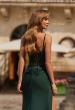 Picture of: Cowl Neck Fitted Gown with Slit and Lace-Up Back in Dark Emerald, Style: 33365, Detail Picture 8