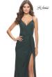 Picture of: Soft Jersey Dress with Knot Waist and Lace Up Back in Dark Emerald, Style: 31169, Detail Picture 9