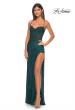 Picture of: Rhinestone Fishnet Gown with Lace Detail and High Slit in Dark Emerald, Style: 32218, Detail Picture 9