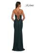 Picture of: Lace and Jersey Dress with Ruched Skirt and V Neckline in Dark Emerald, Style: 32217, Detail Picture 10