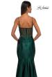 Picture of: Chic Stretch Satin Gown with Corset Top and Flare Skirt in Dark Emerald, Style: 32555, Detail Picture 10