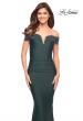 Picture of: Ruched Off the Shoulder Gown with V Neckline in Dark Emerald, Style: 30582, Detail Picture 12