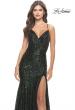 Picture of: Long Sequin Gown with Dramatic Flare Skirt and Slit in Dark Emerald, Style: 31140, Detail Picture 12
