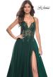 Picture of: Tulle A-Line Gown with Sheer and Beaded Lace Detail in Dark Emerald, Style: 31471, Detail Picture 12