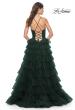 Picture of: A-Line Ruffle Tulle Gown with High Slit and Lace Up Back in Dark Emerald, Style: 32086, Detail Picture 16