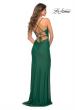 Picture of: Jersey Luxe Gown with Draped Slit and Strappy Back in Dark Emerald, Back Picture