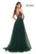 Picture of: A Line Tulle Gown with Lace Bodice and V Back in Dark Emerald, Style: 31507, Back Picture