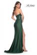 Picture of: Ruched Jersey Skirt with Lace Illusion Top and Rhinestone Prom Dress in Dark Emerald, Style: 32011, Back Picture