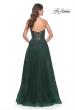 Picture of: Rhinestone Tulle A-Line Gown with Lace Bodice in Jewel Tones in Dark Emerald, Style: 32253, Back Picture