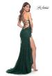 Picture of: Long Tulle Gown with Stunning Beaded Lace Applique Details in Dark Emerald, Style: 32307, Back Picture