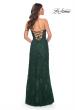 Picture of: Jewel Tone Embroidered Lace Fitted Prom Dress with Lace Edge Slit in Green, Style: 32437, Back Picture