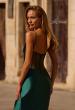 Picture of: Chic Stretch Satin Dress with Illusion Mesh Back in Dark Emerald, Style 32640, Back Picture